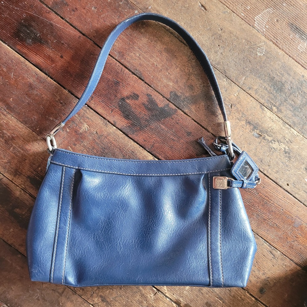 Liz Claiborne‎ Blue Faux Leather Shoulder Bag Baguette Y2K Contrast Stitching